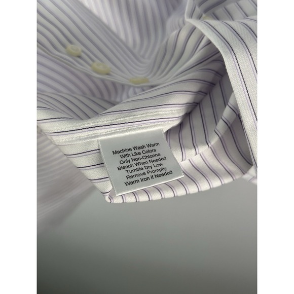 Pronto Uomo Mens White Purple Stripe Dress Shirt 16 34/35 Non Iron 100% Cotton - Picture 4 of 8